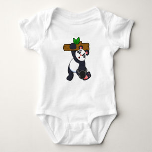 Panda with Wood at Strength training Baby Bodysuit