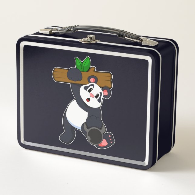 Panda with Wood at Strength training Metal Lunch Box (Front)