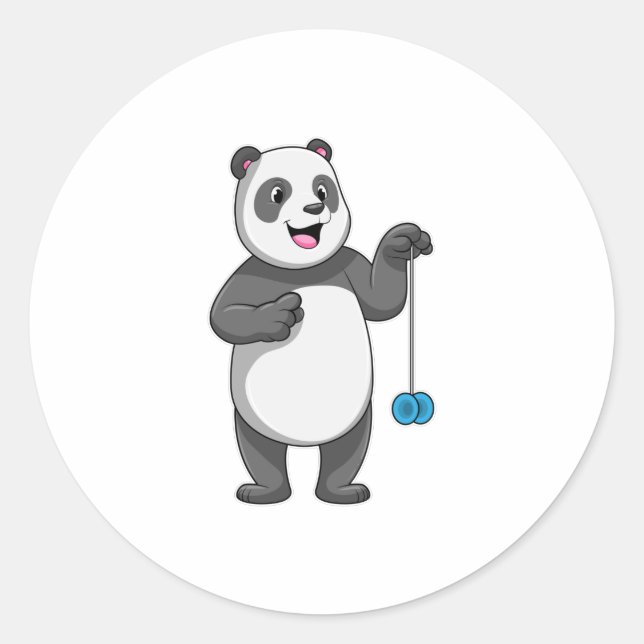 Panda with Yo-yo Classic Round Sticker (Front)