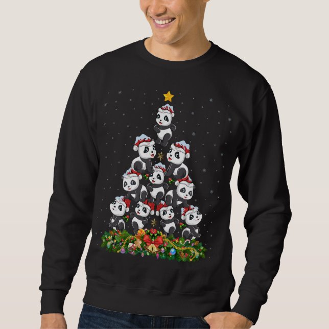 Panda Xmas Tree Gift Santa Hat Panda Christmas Sweatshirt (Front)