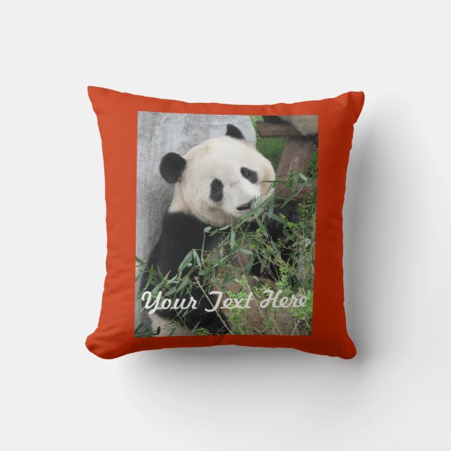 Panda, Your Text, Solid Orange Back Square Cushion (Front)