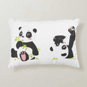 Pandas   Cute Panda Cubs and Little Dragonfly Decorative Cushion