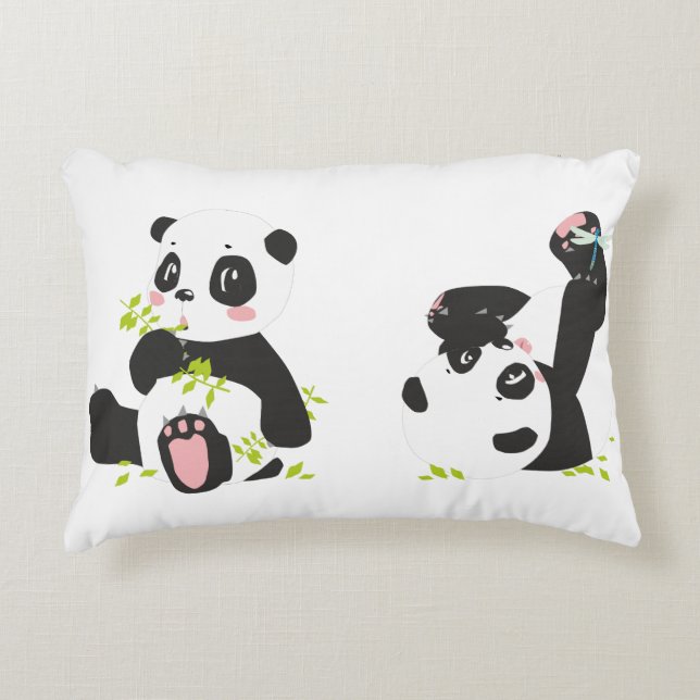 Pandas | Cute Panda Cubs and Little Dragonfly Decorative Cushion (Front)