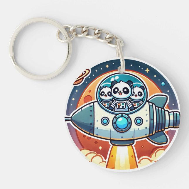 Pandas Going To Mars Space Keychain (Front)