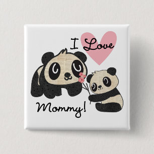 Pandas I Love Mummy 15 Cm Square Badge