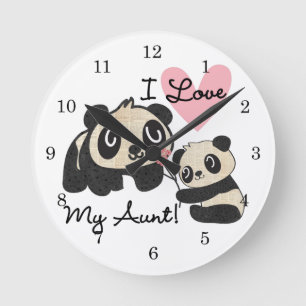 Pandas I Love My Aunt Round Clock