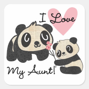 Pandas I Love My Aunt Square Sticker