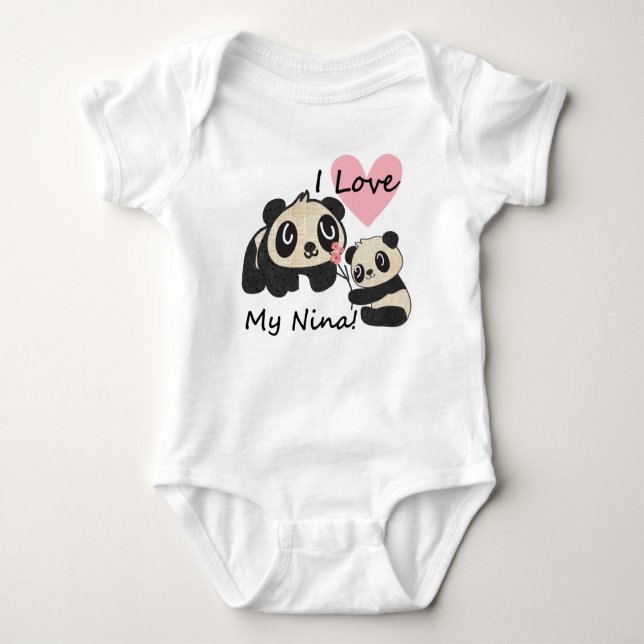 Pandas I Love My Nina Baby Bodysuit (Front)