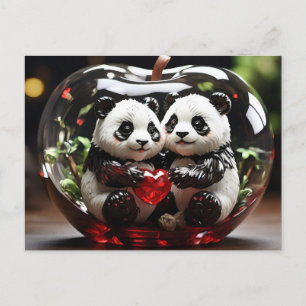 Pandas in Glass Heart Holiday Postcard