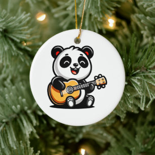 Panda's Melodic Serenade - Acoustic Guitar Art Ceramic Tree Decoration