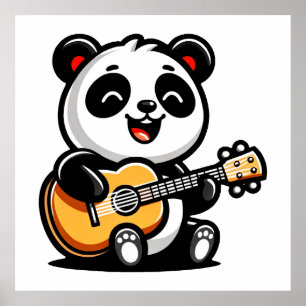 Panda's Melodic Serenade - Acoustic Guitar Art Poster