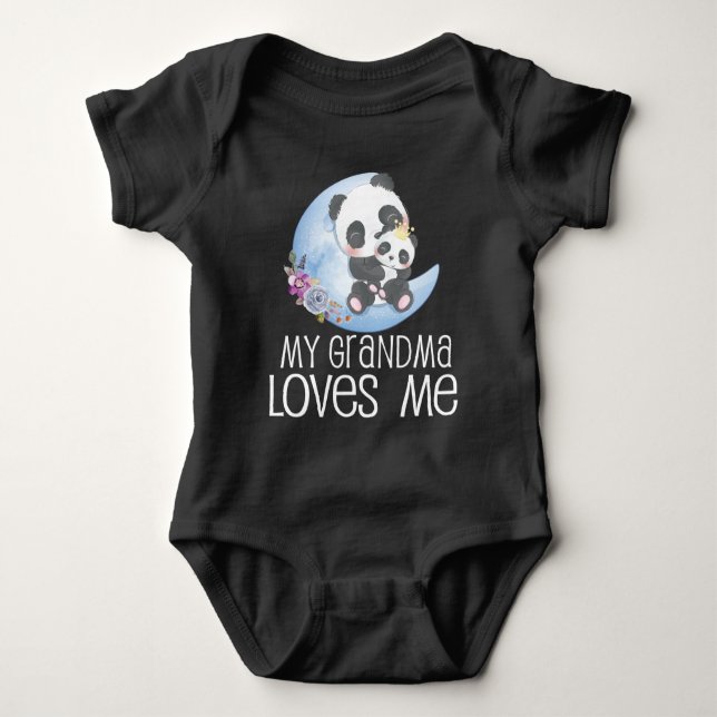 Pandas on Moon 🐼  My Grandma Loves Me Baby Bodysuit (Front)
