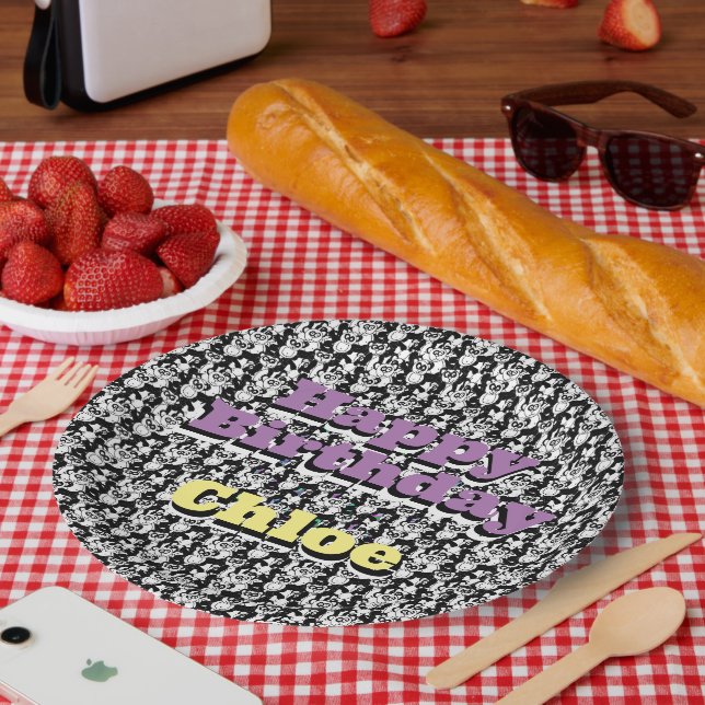 Pandas on purple paper plate (Picnic)