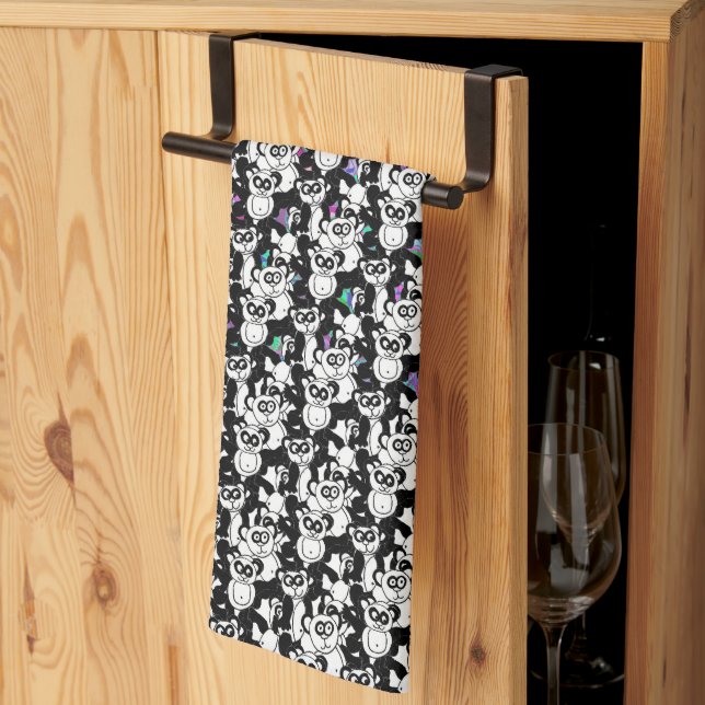 Pandas on purple tea towel (Thirds Fold)