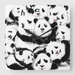 Pandas - Pandemic - Big Hugs - Drawings Collection Square Wall Clock