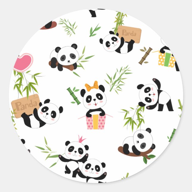 Panda's Pattern Classic Round Sticker (Front)