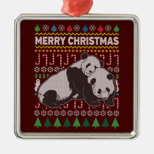 Pandas Ugly Christmas Sweater Wildlife Series Metal Tree Decoration