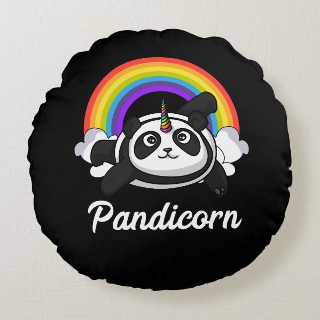 Pandicorn Panda Bear Unicorn Magical Rainbow Round Cushion (Front)
