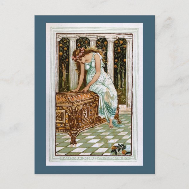 Pandora desires to open the Box Postcard (Front)