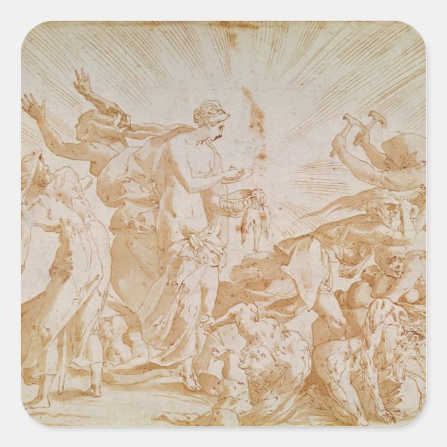 Pandora opening the box square sticker (Front)