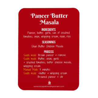 Paneer Butter Masala Recipe Magnet for Instant Pot