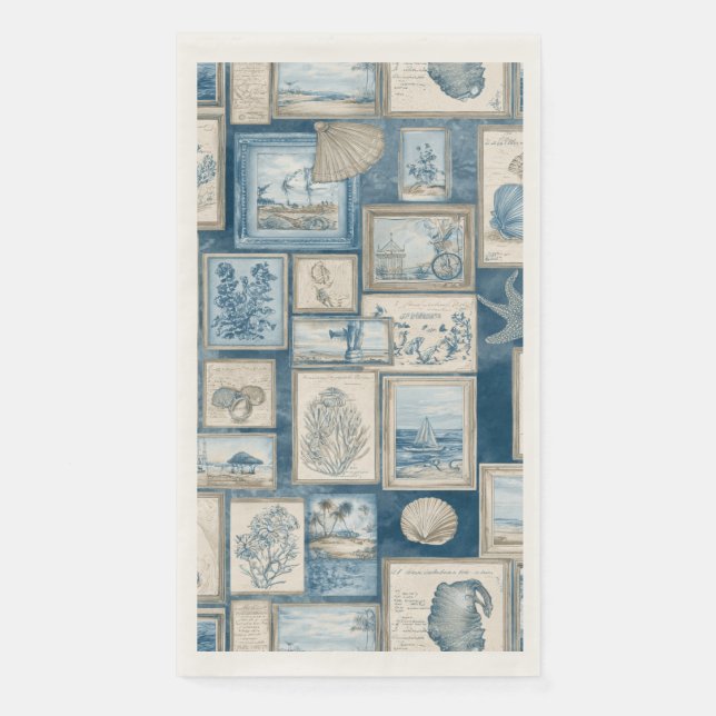 PANEL Cobalt Seas – Coastal Paradise Blocks  Napkin (Front)