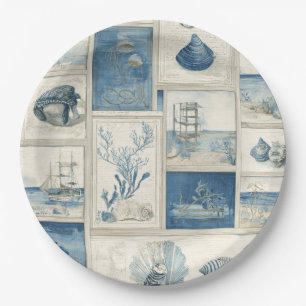 PANEL Cobalt Seas – Coastal Paradise Blocks Paper Plate