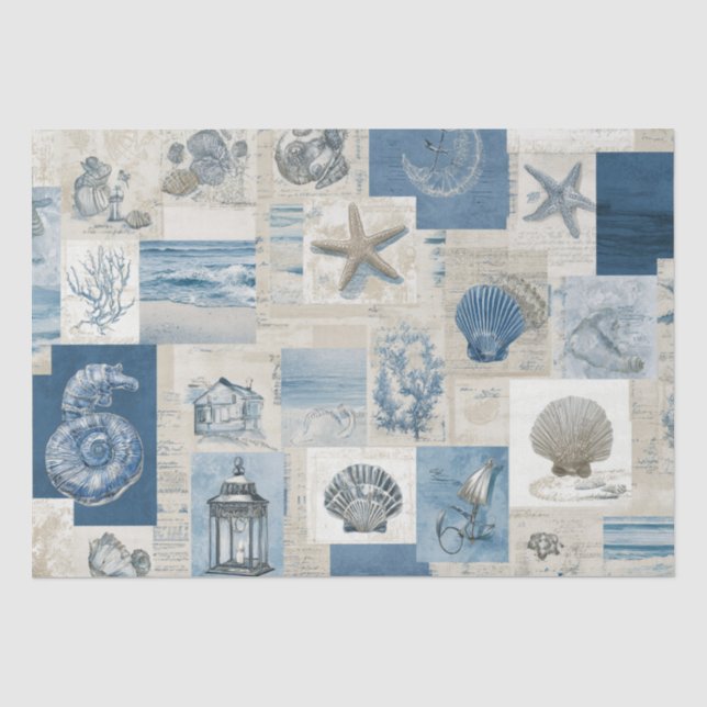 PANEL Cobalt Seas Coastal Paradise Blocks Tissue Paper (Front)
