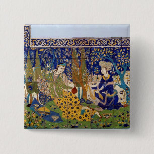 Panel of glazed earthenware tile-work, Isfahan 15 Cm Square Badge