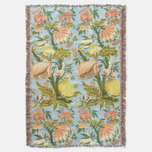 Panel With Design of Fruit Trees Vintage Brocade Throw Blanket