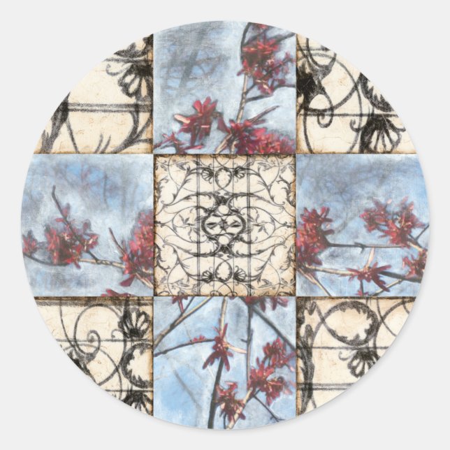 Panelled Abstract Scrollwork Painting Classic Round Sticker (Front)