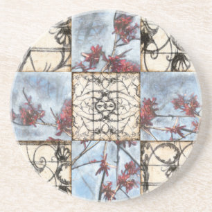 Panelled Abstract Scrollwork Painting Coaster