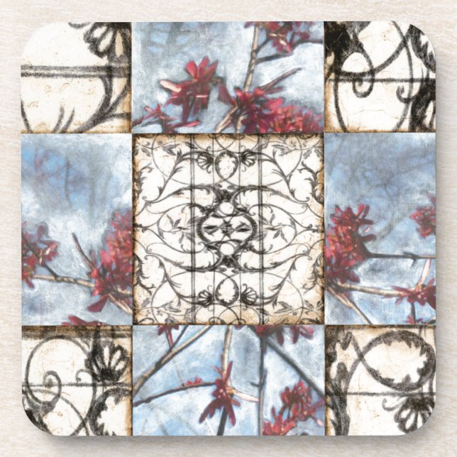 Panelled Abstract Scrollwork Painting Coaster (Front)