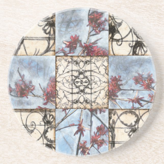 Panelled Abstract Scrollwork Painting Coaster (Front)
