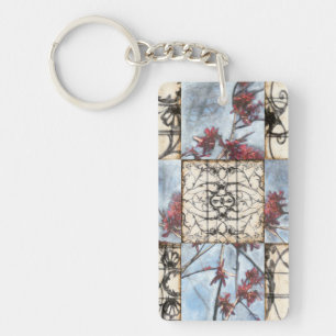 Panelled Abstract Scrollwork Painting Key Ring