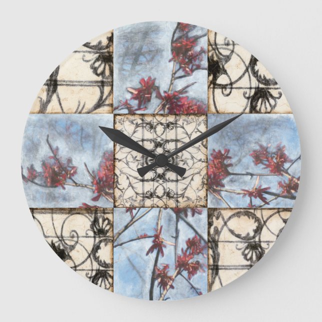 Panelled Abstract Scrollwork Painting Large Clock (Front)