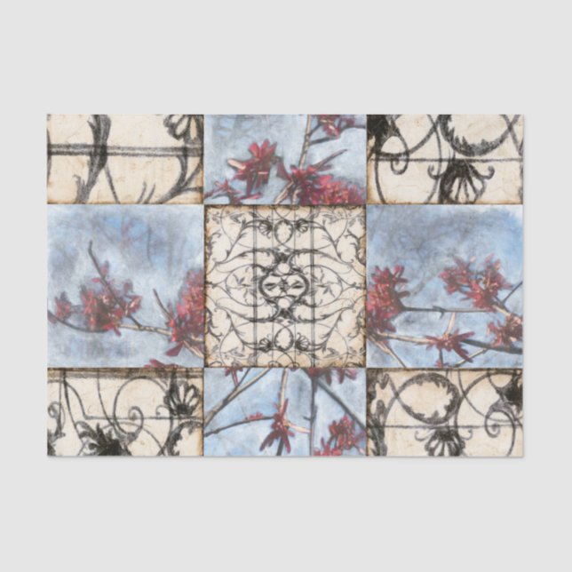 Panelled Abstract Scrollwork Painting Tissue Paper (Front)