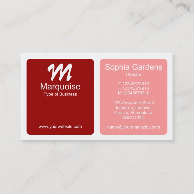 Panels - Maroon, Warm Pink, and White Business Card (Front)