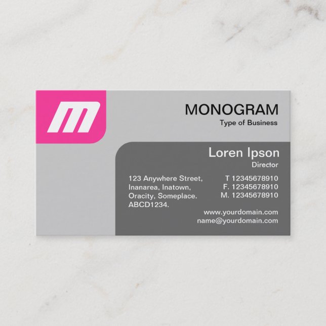 Panels MonoGram - Hot Pink and Grey Business Card (Front)