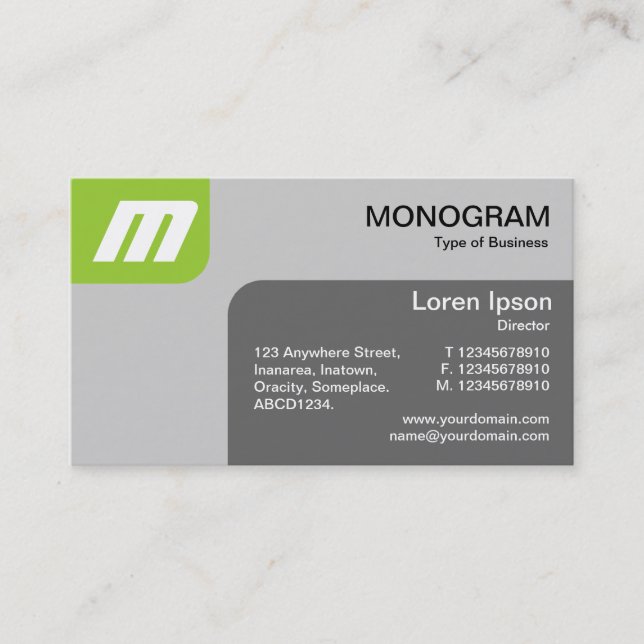 Panels MonoGram - Martian Green and Grey Business Card (Front)