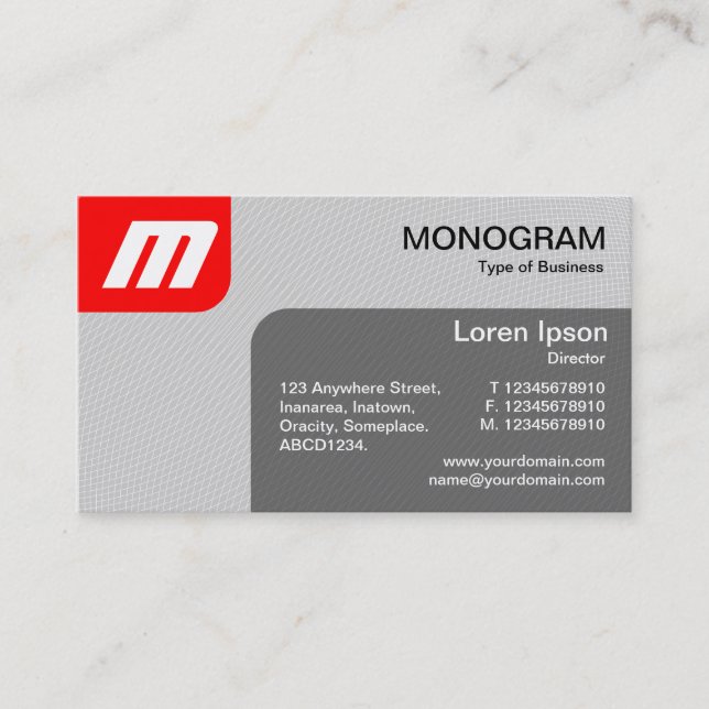 Panels MonoGram v2 - Red and Grey Business Card (Front)