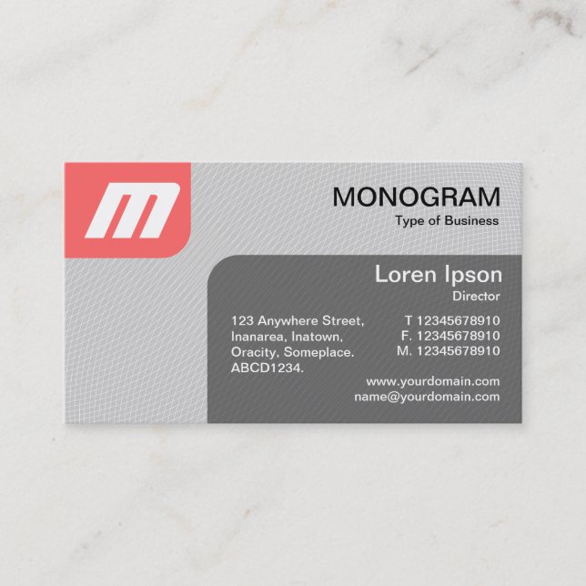 Panels MonoGram v2 - Tropical Pink and Grey Business Card (Front)
