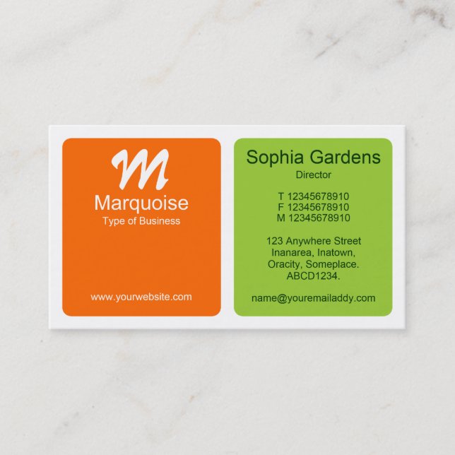Panels - Orange and Martian Green Business Card (Front)