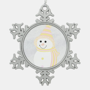 Pangender Pride Snowman Snowperson Yellow Pink Snowflake Pewter Christmas Ornament