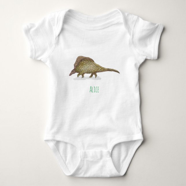 Pangolin baby one-piece bodysuit with baby's name (Front)
