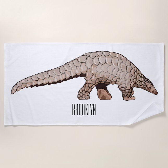 Pangolin cartoon illustration beach towel (Front)