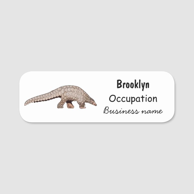 Pangolin cartoon illustration name tag (Front)