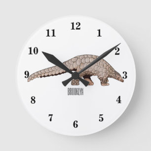 Pangolin cartoon illustration round clock