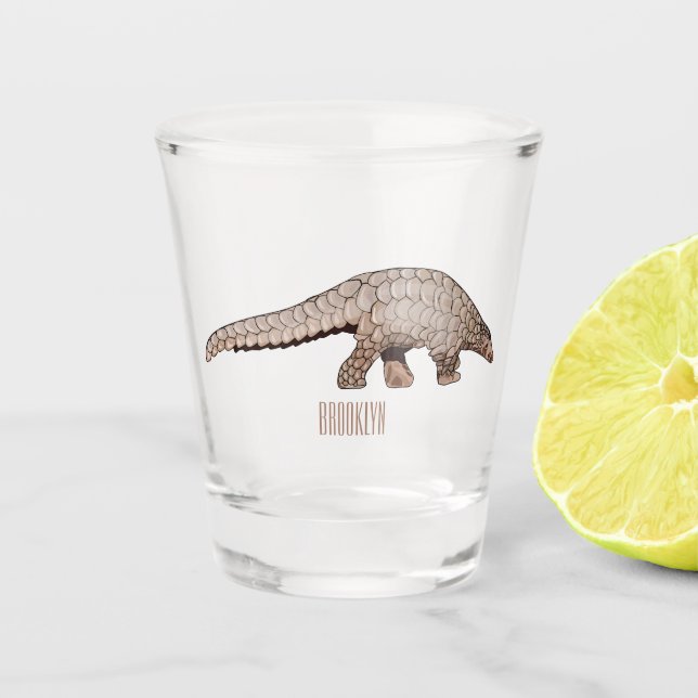 Pangolin cartoon illustration shot glass (Front)