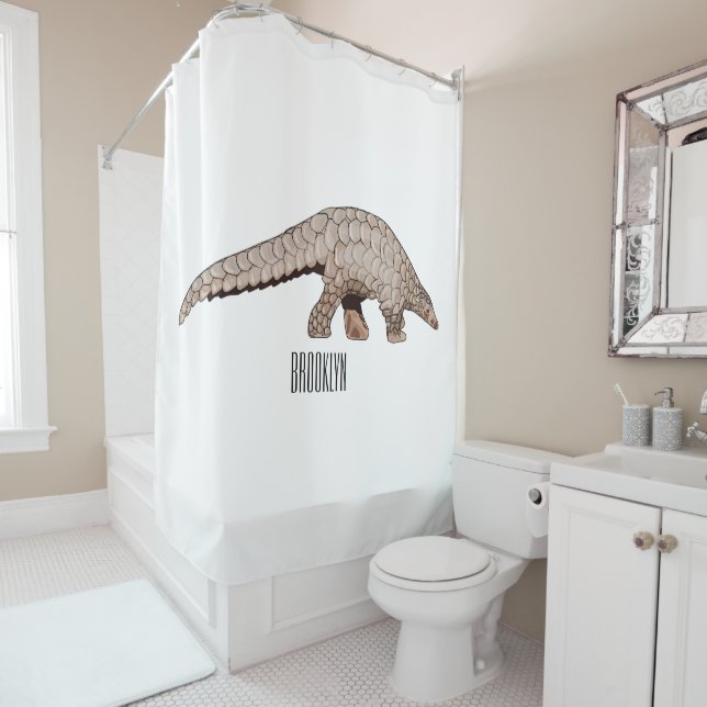 Pangolin cartoon illustration shower curtain (In Situ)